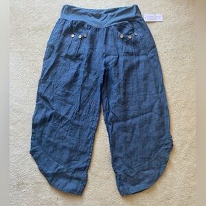 Puro Lino Made in Italy 100% Linen Beachy Coastal Pants Blue pockets X-Large XL